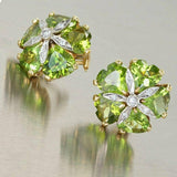 2ct Heart Cut Green Peridot Flower Design Stud Earrings 14k Yellow Gold Finish