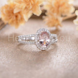 2ct Oval Cut Simulated Morganite Split Halo Engagement Ring 14k WhiteGold Plated