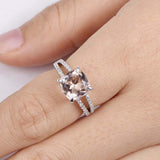 2ct Cushion Cut Peach Morganite Engagement Ring Split Shank 14k WhiteGold Finish