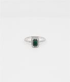 0.55ct Emerald Cut Simulated Emerald Halo Engagement Ring 14k White Gold Plated