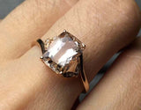2.3ct Cushion Cut Morganite Swirl Twist Solitaire Ring 14k Yellow Gold Finish