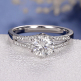 1.5ct Round Cut VVS1D Diamond Engagement Ring Split Shank 14k White Gold Finish