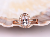 2.3ct Oval Cut Peach Morganite Engagement Ring Halo Solitaire 14k Rose Gold Over