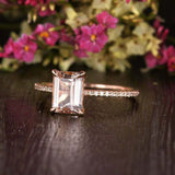 1.2ct Emerald Cut Morganite Accents Solitaire Engagement Ring 14k Rose Gold Over