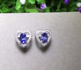 2.1ct Stud Earrings Oval Cut Tanzanite Hollow Heart Shape 14k White Gold Finish