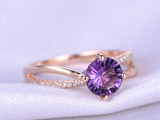 1.5ct Round Cut Purple Amethyst Engagement Ring Split Shank 14k Rose Gold Finish