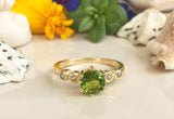 2.3ct Round Cut Peridot Solitaire with Diamond Accents Ring 14k Yellow Gold Over