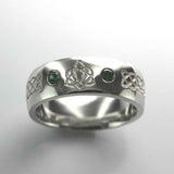 0.2ct Round Cut Green Emerald Wedding Band Celtic Design 14k White Gold Finish
