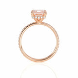 2Ct Emerald Cut Peach Morganite Gatsby Iced Solitaire Ring 14K Rose Gold Finish