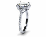 3ct Emerald Cut Diamond 3 Stone Halo Fancy Engagement Ring 14k White Gold Finish