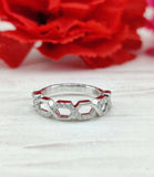 0.3ct Round Cut Moissanite Hexagon Link Wedding Ring Band 14k White Gold Plated