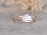 1.6ct Emerald Cut Diamond Engagement Ring Accents Solitaire 14k Rose Gold Finish