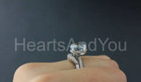 2.3ct Oval Simulated Aquamarine Hidden Halo Pave Bridal Set 14k WhiteGold Plated