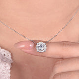 1.5ct Round Cut Moissanite Stylish Halo Pendant with Chain 14k White Gold Plated