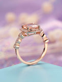 2ct Cushion Cut Peach Morganite Engagement Ring Halo Diamond 14k RoseGold Finish