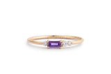 0.5ct Baguette Cut Simulated Amethyst Cluster Minimal Ring 14k Rose Gold Plated