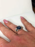 2.3ct Engagement Ring Emerald London Blue Topaz Three Stone 14k White Gold Over