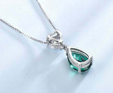 2.1ct Green Emerald Pendant Pear Valentine Tear Drop 14k WhiteGold Over NO CHAIN