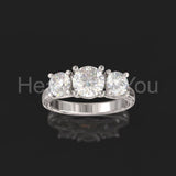 2.1ct Round Cut Moissanite Three Stone Engagement Ring 14k Yellow Gold Plated