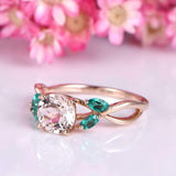 1.6ct Round Cut Morganite Engagement Ring Leaf Solitaire 14k Rose Gold Finish