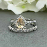 2.1ct Pear Peach Morganite Halo Bridal Set Engagement Ring 14k White Gold Finish