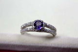 0.55ct Engagement Ring Round Cut Purple Amethyst Split Shank 14k White Gold Over