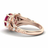 2.4ct Round Cut Pink Ruby Engagement Ring Floral Cocktail 14k Rose Gold Finish
