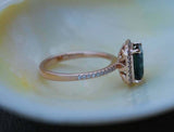 2.3ct Engagement Ring Radiant Cut London Blue Topaz Halo 14k Rose Gold Finish