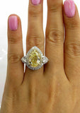 7Ct Pear Cut Yellow Sapphire Cocktail Halo Engagement Ring 14K White Gold Finish