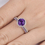 2.2ct Round Cut Purple Amethyst Engagement Ring Bridal Set 14k White Gold Finish