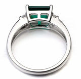 2.35ct Green Emerald Cut Solitaire Round Accent Ring 14k White Gold Finish