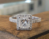 2.2ct Engagement Ring Princess Cut Diamond Round Accent Halo 14k White Gold Over