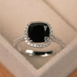 1ct Cushion Cut Black Diamond Accented Engagement Ring 14k White Gold Finish New