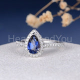 2.2ct Pear Cut Simulated Sapphire Pave Halo Engage Ring 14k White Gold Plated
