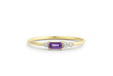 0.5ct Baguette Cut Purple Amethyst Petite Minimalist Ring 14k Yellow Gold Finish