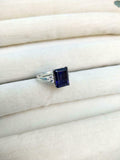 2ct Emerald Cut Sapphire Petite Round Accents Solitaire Ring 14k White Gold Over