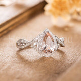 1ct Pear Cut Simulated Morganite Infinity Engagement Ring 14k White Gold Plated