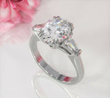 3Ct Oval Baguette Cut Diamond Three Stone Engagement Ring 14K White Gold Finish