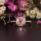 1ct Round Cut Simulated Peach Morganite Halo Engagement Ring 14k RoseGold Plated