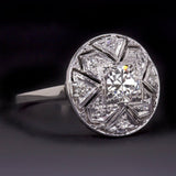 4Ct Round Cut Diamond Art Deco Milgrain Engagement Ring 14K White Gold Finish
