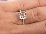 2ct Princess Morganite Engagement Ring Accents with Solitaire 14k WhiteGold Over