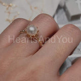 0.2ct Round Cut Simulated Accents Crown Pearl Engagement Ring Yellow Gold Plated