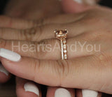 1.5ct Oval Cut Simulated Peach Morganite Milgrai Bridal Set 14k Rose Gold Plated