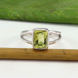2.2ct Engagement Ring Radiant Cut Green Peridot Split Shank 14k WhiteGold Finish