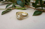 2.5ct Emerald Cut Diamond Engagement Ring 14k Yellow Gold Finish Double Halo