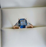 1.4ct Engagement Ring Emerald Cut London Blue Topaz Solitaire 14k Rose Gold Over