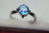 2.25ct Engagement Ring Round Cut Blue Topaz Solitaire 14k White Gold Finish