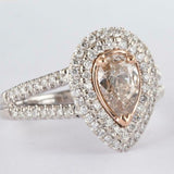 1.42ct Pear Cut Peach Morganite Split Shank Dual Halo Ring 14k Dual Gold Finish