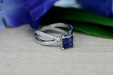 2ct Princess Blue Sapphire Diamond Split Band Engagement Ring 14k WhiteGold Over