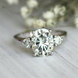 1.4Ct Oval Cut Diamond Trilogy Solitaire Engagement Ring 14K White Gold Finish